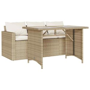 vidaXL 2-osainen Ulkoruokailuryhm&auml; tyynyill&auml; beige polyrottinki