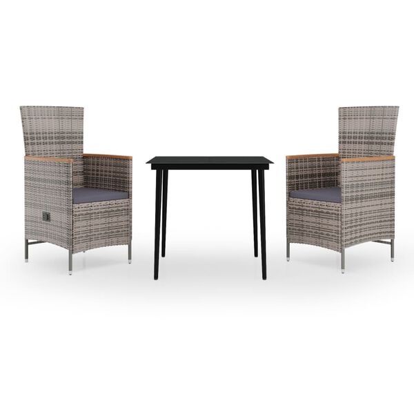 vidaXL 3-osainen Ulkoruokailuryhm&auml; tyynyill&auml; harmaa