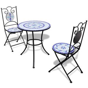 vidaXL 3-osainen Bistrokalustesarja mosaiikki sininen ja valkoinen