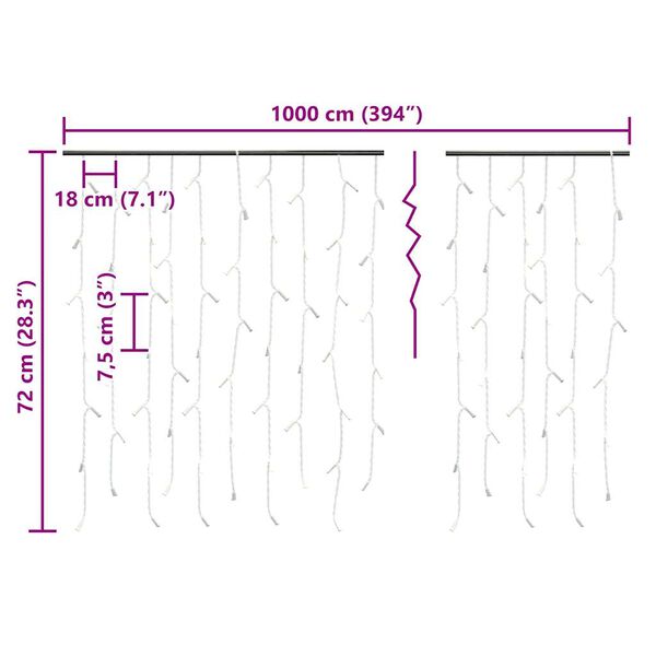 vidaXL LED-valonauhaverho j&auml;&auml;puikot 10 m 400 LEDi&auml; kylm&auml; valkoinen