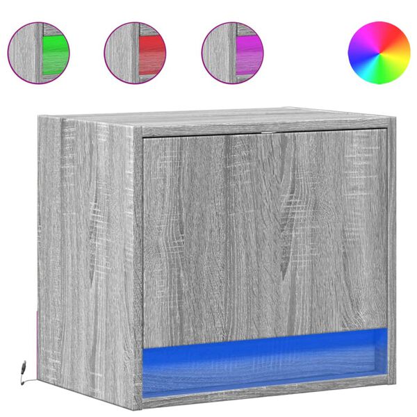 vidaXL Seinäkiinnitettävät yöpöydät LED-valoilla 2 kpl harmaa Sonoma