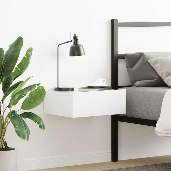 vidaXL Kelluva y&ouml;p&ouml;yt&auml; korkeakiilto valkoinen 40x30x15 cm tekninen puu