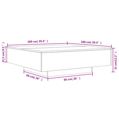 vidaXL Sohvapöytä LED-valoilla harmaa Sonoma 100x100x31 cm