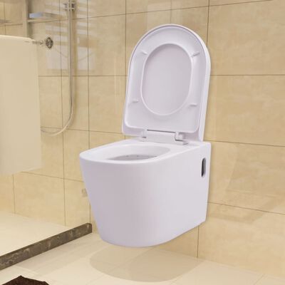vidaXL Seinäkiinnitettävä WC Keraaminen Valkoinen