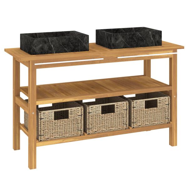 vidaXL Kylpyhuoneen hyllykkö musta marmori pesualtailla täysi tiikki