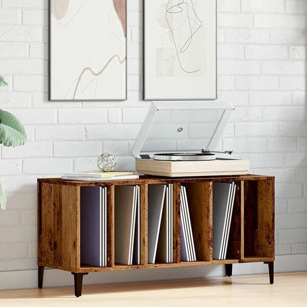 vidaXL LP-levyjen s&auml;ilytyskaappi vanha puu 100x38x48 cm tekninen puu