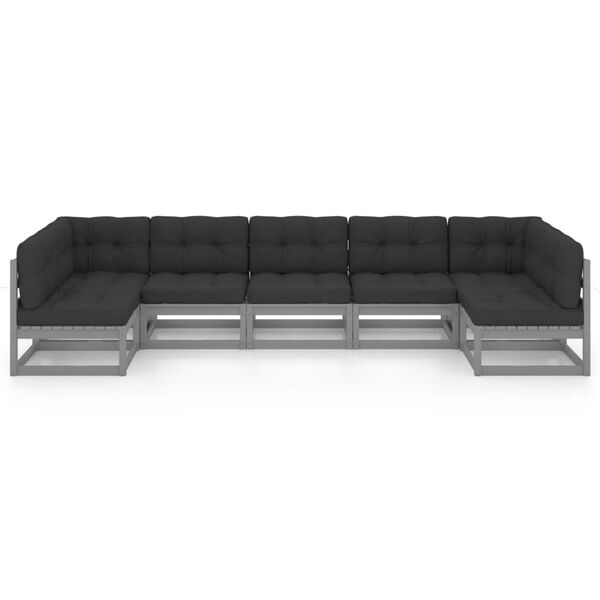 vidaXL 7-osainen Puutarhasohvasarja tyynyill&auml; harmaa t&auml;ysi m&auml;nty