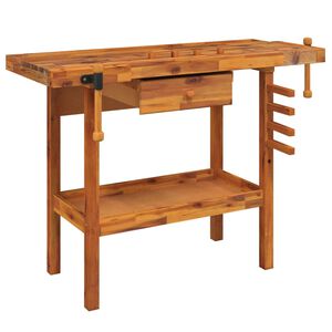 vidaXL Ty&ouml;p&ouml;yt&auml; laatikolla ja ruuvipenkeill&auml; 124x52x83 cm t&auml;yspuu akaasia