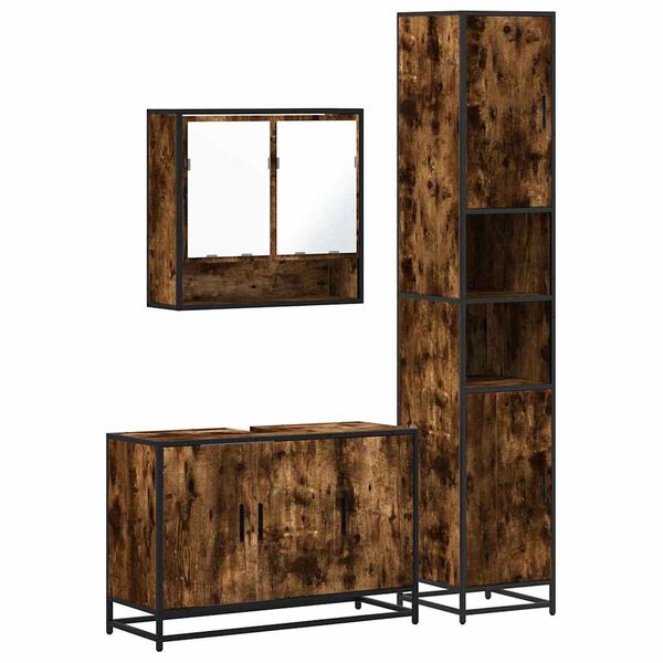 vidaXL 3-osainen Kylpyhuoneen kalustesarja savutammi tekninen puu