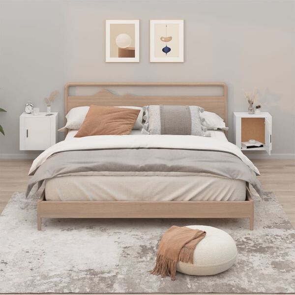 vidaXL Seinäkiinnitettävät yöpöydät 2 kpl valkoinen 50x30x47 cm