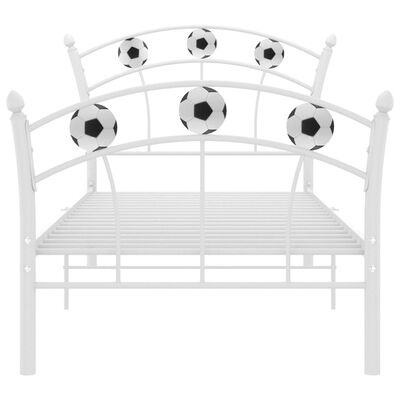 vidaXL Sängynrunko jalkapallokoristeet valkoinen metalli 90x200 cm