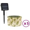 vidaXL Aurinkoenergia keijuvalot 5kpl 5x200 LED l&auml;mmin valk. sis&auml;/ulko