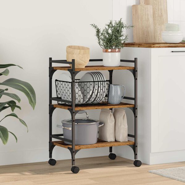 vidaXL Keitti&ouml;vaunu Vanha Puu 50 x 35 x 75.5 cm Tekninen puu