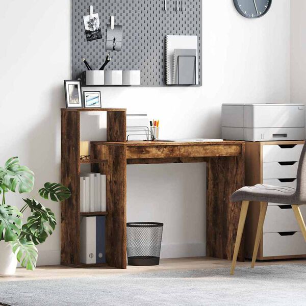 vidaXL Pöytä hyllyllä Savupähkinä 100 x 40 x 90 cm Tekninen puu