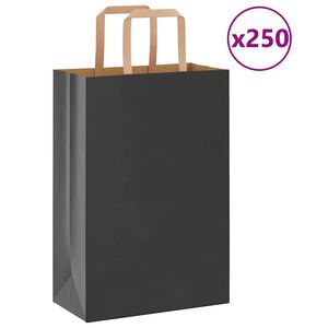 vidaXL Paperikassit 250 kpl kahvoilla musta 21x11x31 cm