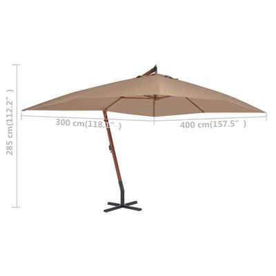vidaXL Riippuva aurinkovarjo puupylväällä 400x300 cm ruskeanharmaa
