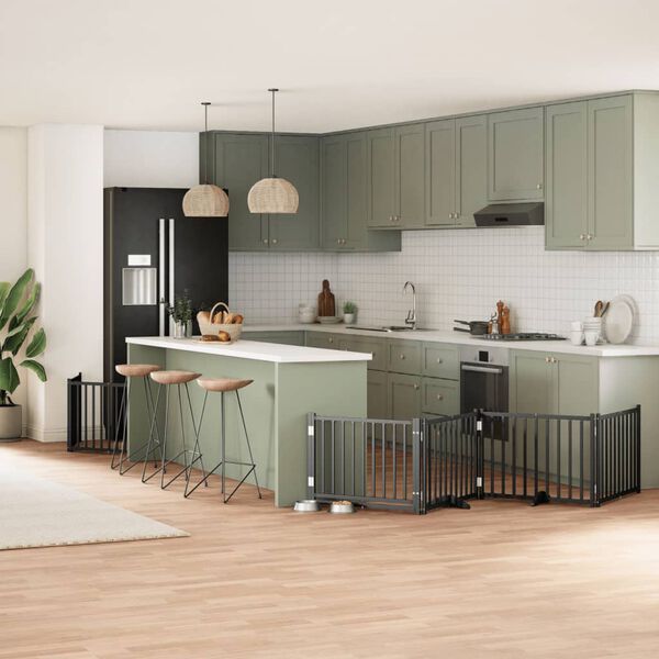 vidaXL Koiraportti kokoontaittuva 10 paneelia musta 800 cm poppelipuu