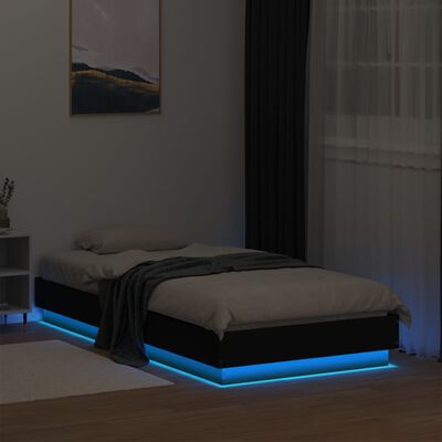 vidaXL Sängynrunko LED-valoilla musta 90x190 cm