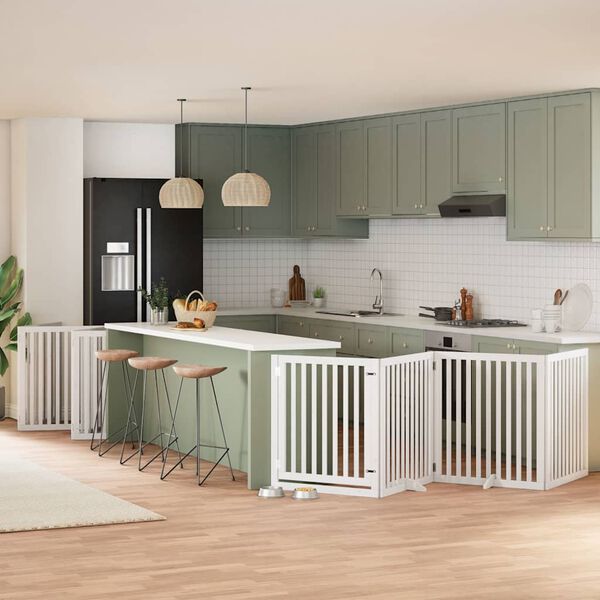 vidaXL Koiraportti kokoontaittuva 10 paneelia valk. 800 cm poppelipuu