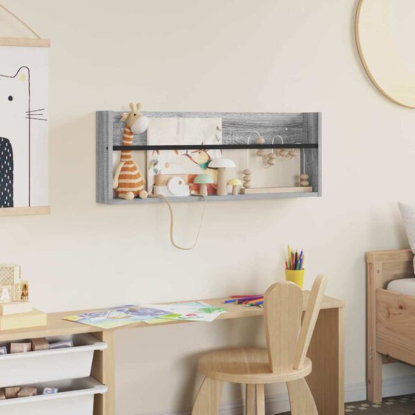 vidaXL Lehtiteline hyllyll&auml; Harmaa Sonoma 80 x 12 x 30 cm Tekninen puu