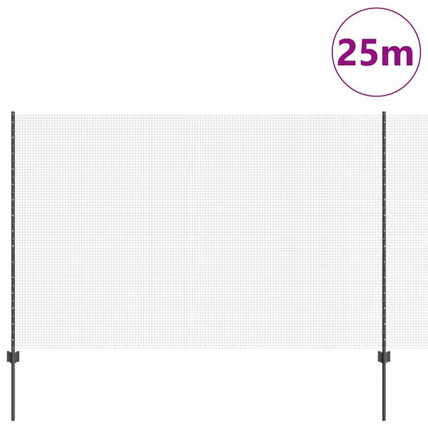 vidaXL Aita ja Tuki Harmaa 1,6 x 25 m Ter&auml;st&auml; ja PVC:t&auml;