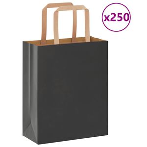 vidaXL Paperikassit 250 kpl kahvoilla musta 18x8x22 cm