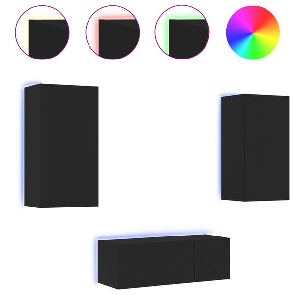 vidaXL 4-osainen LED TV-kaappisarja musta tekninen puu