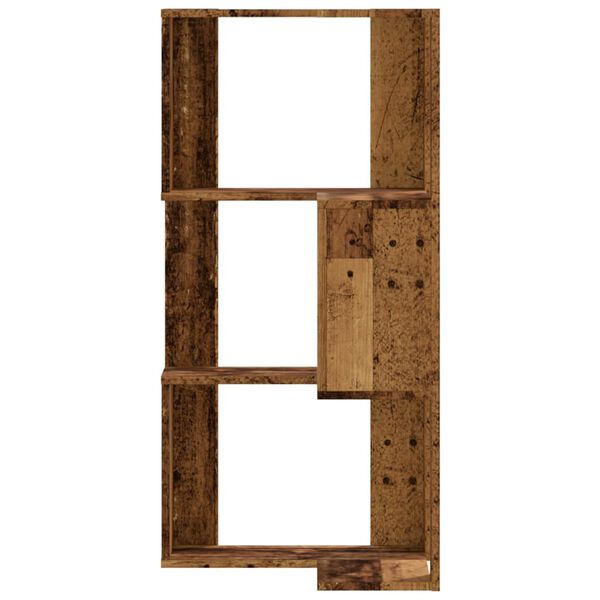 vidaXL Kulmakirjahylly 3 tasoa vanha puu 50x50x102 cm tekninen puu