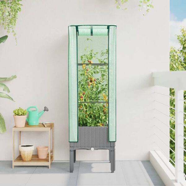 vidaXL Kukkalaatikko kasvihuonepeitteell&auml; rottinkityyli 40x40x140 cm