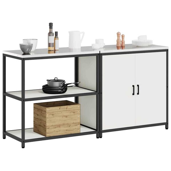 vidaXL Keitti&ouml;n s&auml;ilytyssarja 2 pcs Valkoinen Kylm&auml;valssattu ter&auml;s