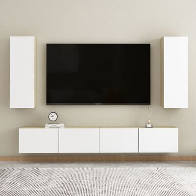 vidaXL TV-taso valkoinen ja Sonoma-tammi 30,5x30x90 cm lastulevy