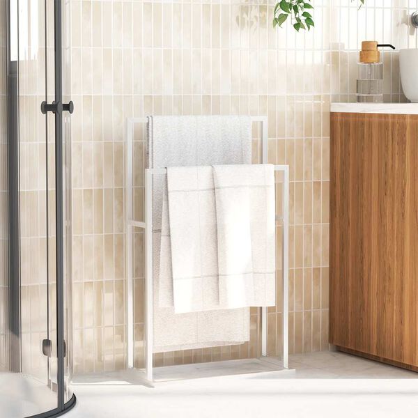 vidaXL Vapaasti seisova pyyheteline valkoinen 48x24x78,5 cm rauta