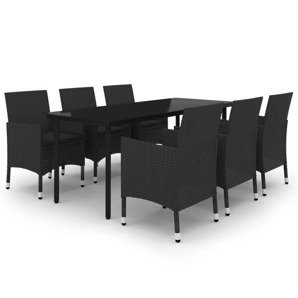 vidaXL 7-osainen Ulkoruokaryhm&auml; tyynyill&auml; polyrottinki ja lasi