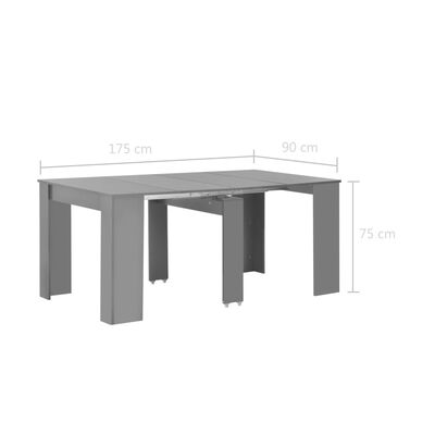 vidaXL Jatkettava ruokapöytä korkeakiilto harmaa 175x90x75 cm