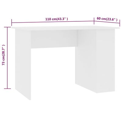 vidaXL Työpöytä valkoinen 110x60x73 cm lastulevy