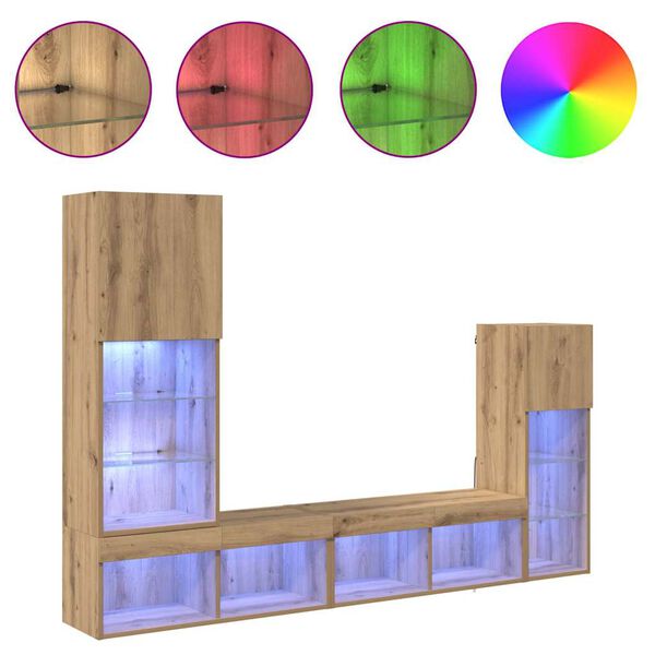vidaXL TV-sein&auml;kkeet LED -nauhavalot 4 pcs Artisan tammi Tekninen puu