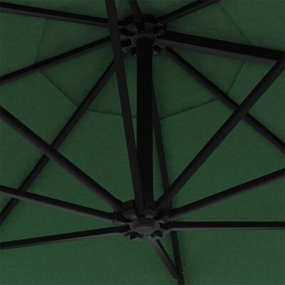 vidaXL Seinäkiinnitteinen aurinkovarjo LED ja tolppa 300 cm vihreä