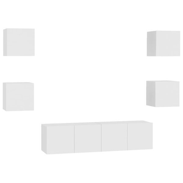 vidaXL 6-osainen TV-kaappisarja valkoinen tekninen puu
