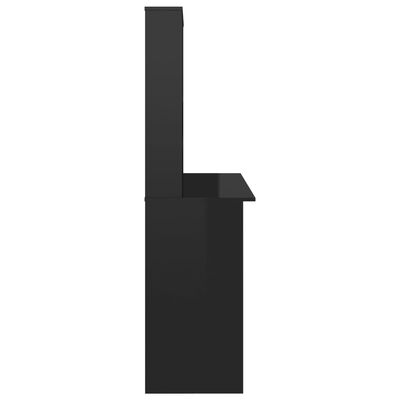 vidaXL Työpöytä hyllyillä korkeakiilto musta 110x45x157 cm lastulevy