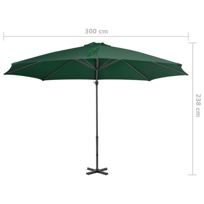 vidaXL Riippuva aurinkovarjo alumiinipylväällä 300 cm vihreä