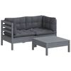 vidaXL 3-osainen Puutarhasohvasarja antrasiitti tyynyt mänty