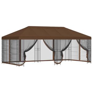 vidaXL Paviljonki sivuseinill&auml; 6 x 3 m Ruskea Polyesteri ja ter&auml;s