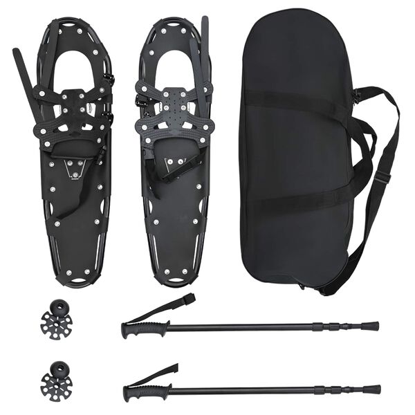 vidaXL 3 in 1 lumikenki&auml; vaellussauvoilla Musta 30 tuumaa