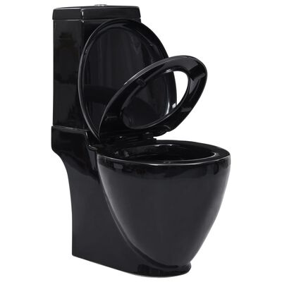 vidaXL Keraaminen WC-istuin pyöreä veden virtaus takaa musta