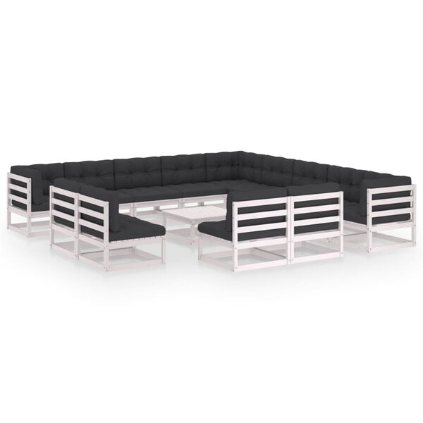 vidaXL 14-osainen Puutarhasohvasarja tyynyill&auml; valkoinen t&auml;ysi m&auml;nty