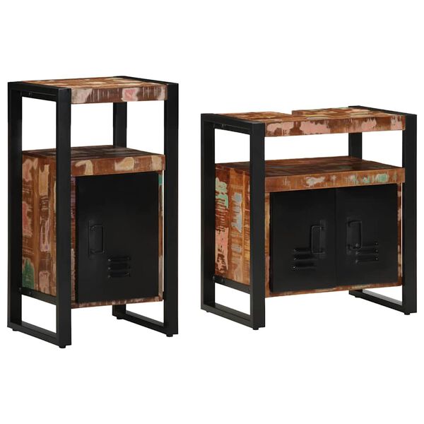 vidaXL Kylpyhuonekalustesetti 2 pcs Ruskea Kiinte&auml; kierr&auml;tetty puu