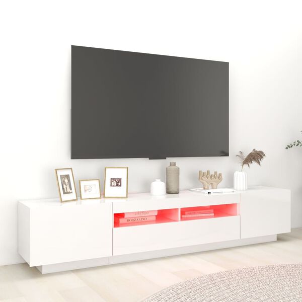 vidaXL TV-taso LED-valoilla korkeakiilto valkoinen 200x35x40 cm