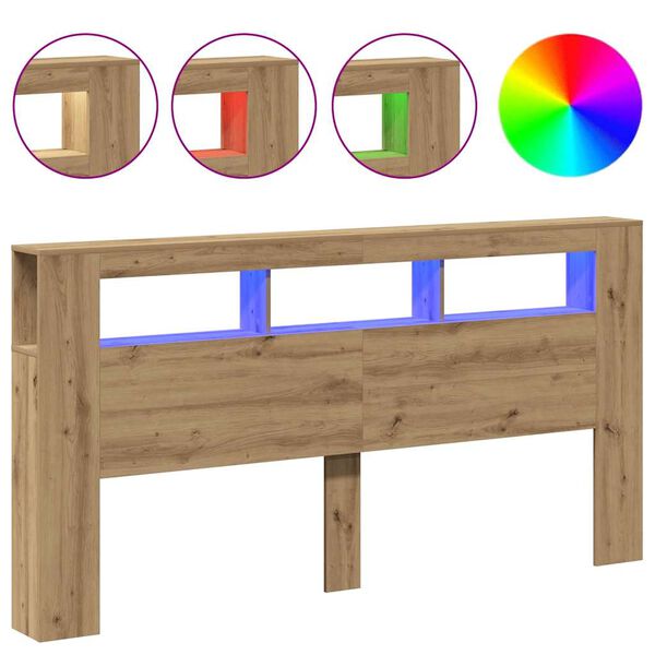 vidaXL S&auml;ngynp&auml;&auml;ty LED-valoilla artesaani tammi 200x18,5x103,5 cm puu