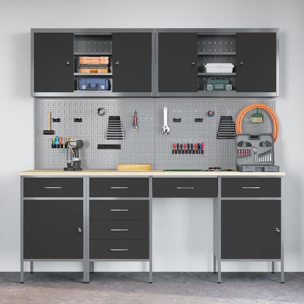 vidaXL Ty&ouml;p&ouml;yt&auml;kaappi lukkoon 10 pcs Musta Kehitetty puu ja ter&auml;s