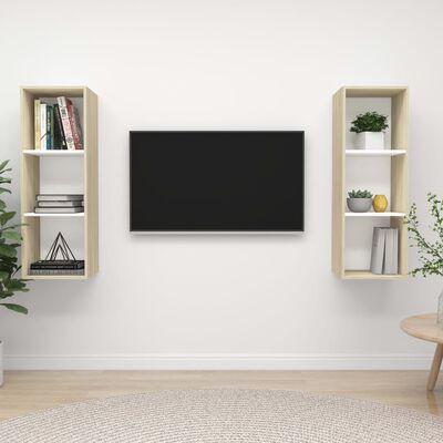 vidaXL Seinäkiinnitettävät TV-tasot 2 kpl valk./Sonoma tekninen puu